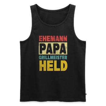 Ehemann Papa Grillmeister Held - Männer Premium Bio Tank Top - Schwarz - Vorne - Michal (187cm)