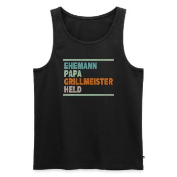 Ehemann Papa Grillmeister Held Vatertag - Männer Premium Bio Tank Top - Schwarz - Vorne - Michal (187cm)