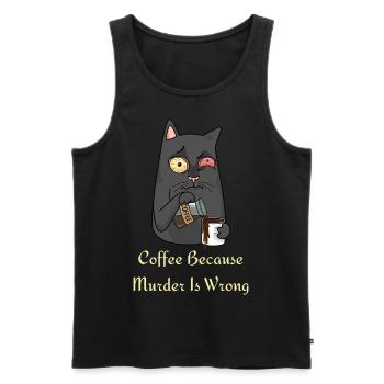Kaffee Tshirt- lustige Kaffee Sprüche mit Katze - Männer Premium Bio Tank Top - Schwarz - Vorne - Michal (187cm)