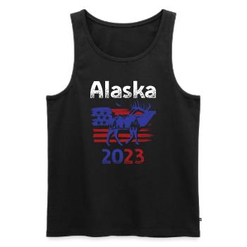 Alaska 2023 Vacances USA Drapeau du renne - Débardeur bio Premium Homme - noir - Devant - AI Model Male 178 light (178cm)