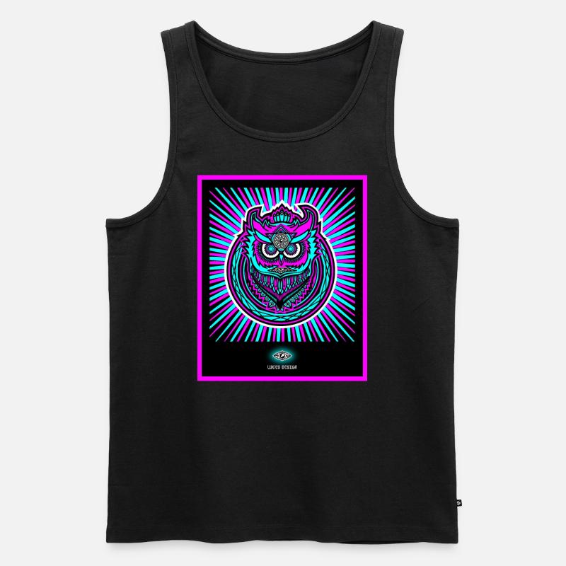 Neon Eule in strahlendem Neonpink - Männer Premium Bio Tank Top - Schwarz