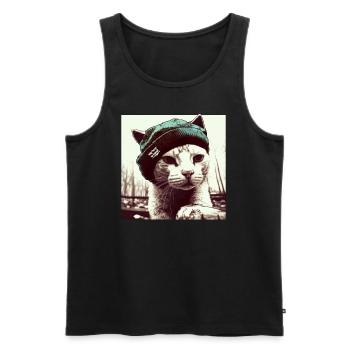 Purr Hip Hop 02 I Cool Cat Rap Man Cadeau - Débardeur bio Premium Homme - noir - Devant - Michal (187cm)