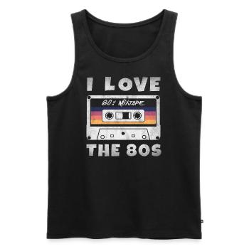 J’aime les années 80 Mixtape de cassette de musique des années 80 - Débardeur bio Premium Homme - noir - Devant - AI Model Male 178 light (178cm)