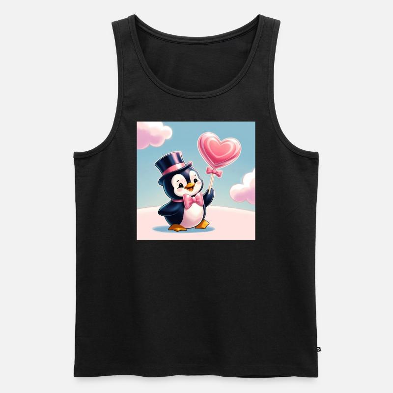 Pinguin mit Herz - Männer Premium Bio Tank Top - Schwarz