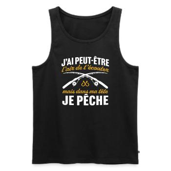dans ma tête je pêche cadeau pêcheur - Débardeur bio Premium Homme - noir - Devant - Michal (187cm)