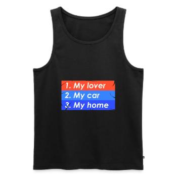 1. Mein Liebhaber 2. Auto 3. Zuhause - Männer Premium Bio Tank Top - Schwarz - Vorne - AI Model Male 178 light (178cm)