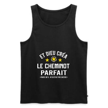 Super cheminot cadeau drôle humour homme - Débardeur bio Premium Homme - noir - Devant - Michal (187cm)