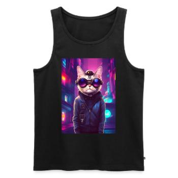Techno Cat In Japan Neon City - Männer Premium Bio Tank Top - Schwarz - Vorne - AI Model Male 178 light (178cm)