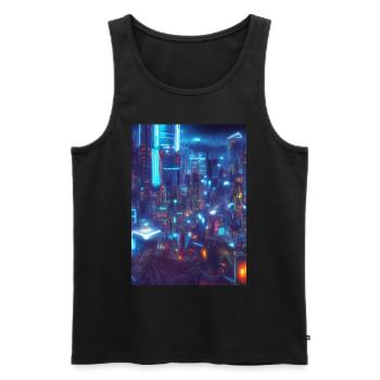 Cool Japanese Techno Cat In Japan Neon City - Männer Premium Bio Tank Top - Schwarz - Vorne - AI Model Male 178 light (178cm)