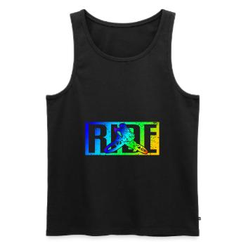 MTB Spruch RIDE Mountainbike Downhill - Männer Premium Bio Tank Top - Schwarz - Vorne - AI Model Male 178 light (178cm)