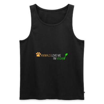 Tiere lieben mich - ich bin Veganer - Männer Premium Bio Tank Top - Schwarz - Vorne - AI Model Male 178 light (178cm)