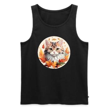 Cat in autumn with colorful leaves - Men's Premium Organic Tank Top - black - Front - Michal (187cm)