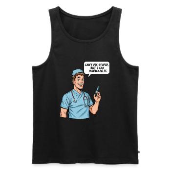 Funny Nurse Saying – Stupidity Medication - Men's Premium Organic Tank Top - black - Front - AI Model Male 178 light (178cm)
