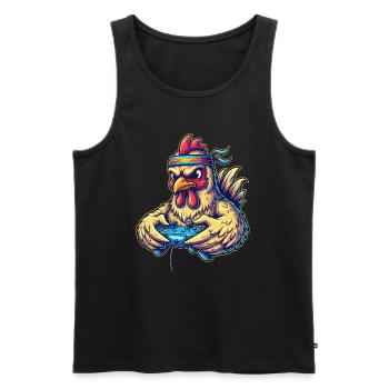 Zocker-Huhn: Game On! 🐔🎮 Lustiger Gamer - Männer Premium Bio Tank Top - Schwarz - Vorne - Michal (187cm)