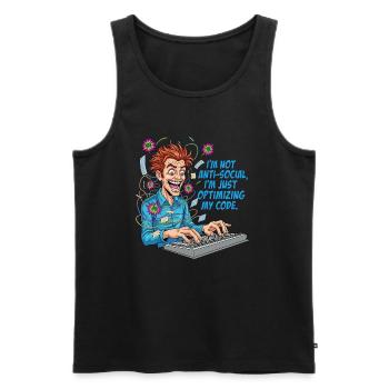 Code Optimierer: Anti-sozial? Nur am Coden! - Männer Premium Bio Tank Top - Schwarz - Vorne - Michal (187cm)