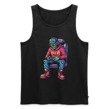 Undead Gamer : Zombie Gamer Trucker - Débardeur bio Premium Homme - noir - Devant - Michal (187cm)