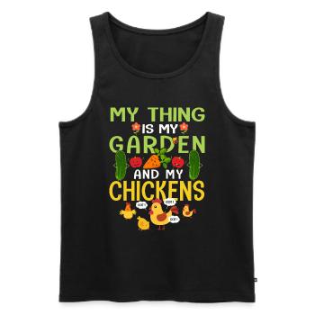 jardin mon truc est mon jardin et mes poules - Débardeur bio Premium Homme - noir - Devant - AI Model Male 178 light (178cm)