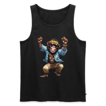 singe chimpanzé hippie fou avec des lunettes de soleil - Débardeur bio Premium Homme - noir - Devant - Michal (187cm)