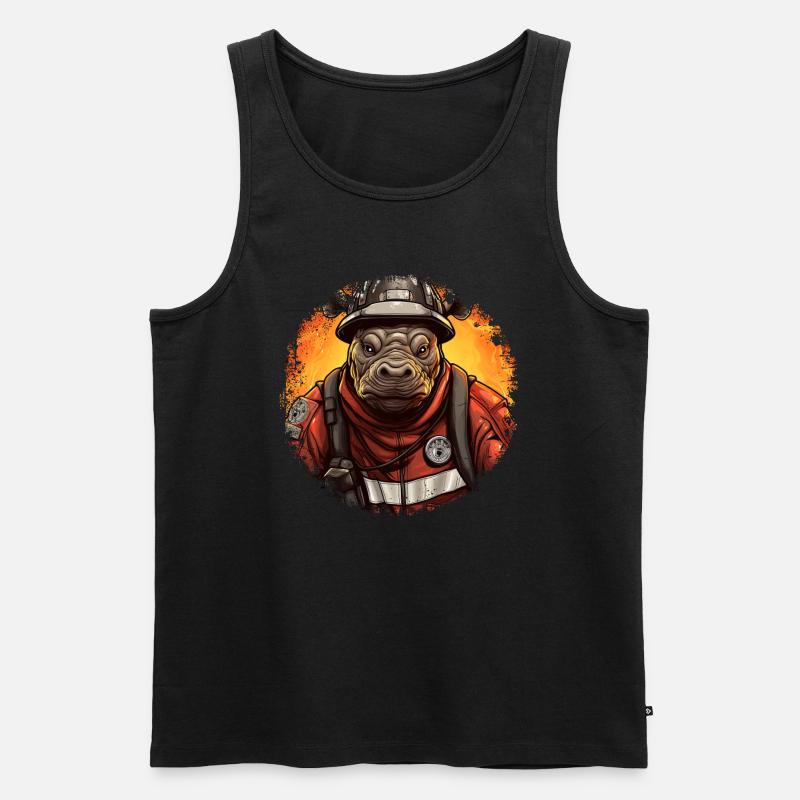 Nilpferd Feuerwehr - Männer Premium Bio Tank Top - Schwarz