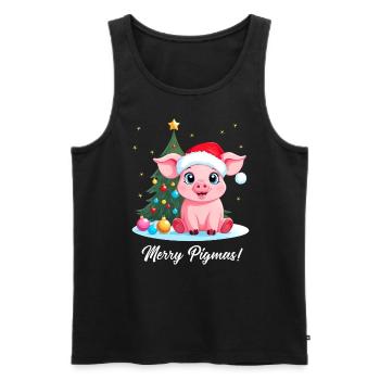 Cochon Noël fermier Joyeux Pigmas - Débardeur bio Premium Homme - noir - Devant - Michal (187cm)