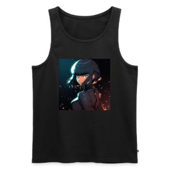 Kybernetische Enigma: Mysteriöse Frau im Anime-Stil - Männer Premium Bio Tank Top - Schwarz - Vorne - AI Model Male 178 light (178cm)