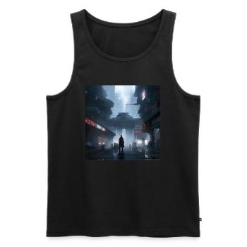 Shadow Ronin: Samurai-Silhouette im Regen - Männer Premium Bio Tank Top - Schwarz - Vorne - AI Model Male 178 light (178cm)