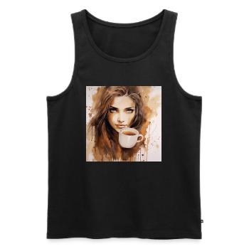 Aroma-Serenade: Schönes braunes Aquarell eines - Männer Premium Bio Tank Top - Schwarz - Vorne - AI Model Male 178 light (178cm)