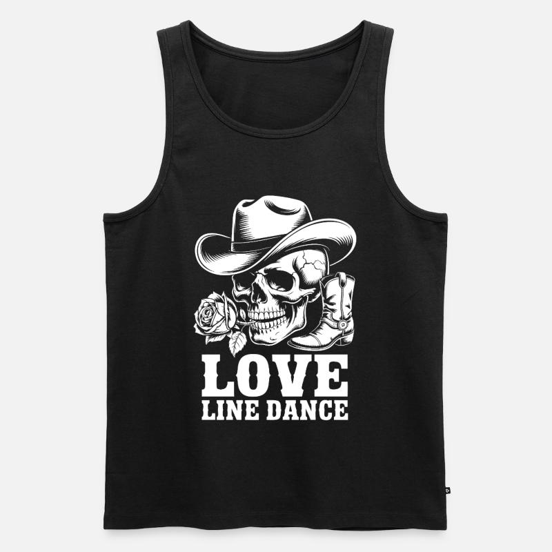 Skelett Cowboy Line Dance - Männer Premium Bio Tank Top - Schwarz