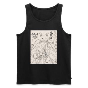 Maukuza Katzen-Samurai im Bambuslicht - Männer Premium Bio Tank Top - Schwarz - Vorne - AI Model Male 178 light (178cm)
