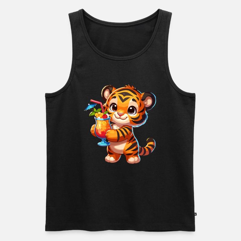 Süßer Tiger mit Drink - Männer Premium Bio Tank Top - Schwarz