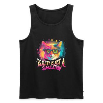 Vaporwave Bunt 80er Katze - Männer Premium Bio Tank Top - Schwarz - Vorne - Michal (187cm)