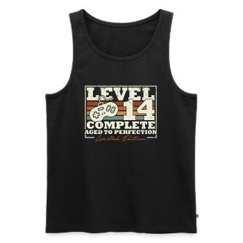 14 Anniversaire Niveau 14 Cadeau complet de 14 ans - Débardeur bio Premium Homme - noir - Devant - AI Model Male 178 light (178cm)