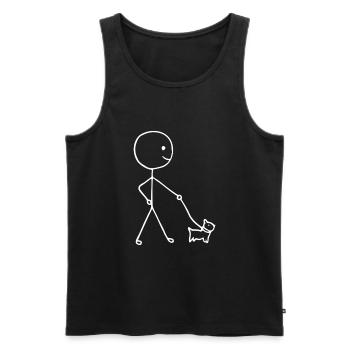 Drôle de stickman marchant avec un chien - Débardeur bio Premium Homme - noir - Devant - AI Model Male 178 light (178cm)
