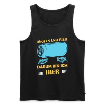 Angeln und Bier darum bin ich hier Angler Sprüche - Männer Premium Bio Tank Top - Schwarz - Vorne - Michal (187cm)