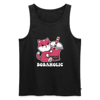 Cute cat kitten drinks Boba Tea Bubble Tea - Men's Premium Organic Tank Top - black - Front - AI Model Male 178 light (178cm)