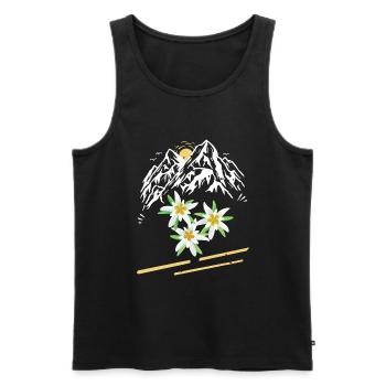 Les montagnes et les Alpes avec les fleurs d’edelweiss en plein air - Débardeur bio Premium Homme - noir - Devant - Michal (187cm)