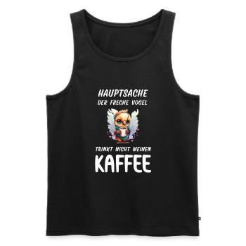 Der freche Vogel will meinen Kaffee trinken Eule - Männer Premium Bio Tank Top - Schwarz - Vorne - AI Model Male 178 light (178cm)