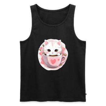 Loving Coffee Cat Kitten in Mug Cat Love - Männer Premium Bio Tank Top - Schwarz - Vorne - AI Model Male 178 light (178cm)