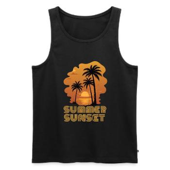 Summer Sunset at the Sea Beach with palm trees - Men's Premium Organic Tank Top - black - Front - AI Model Male 178 light (178cm)