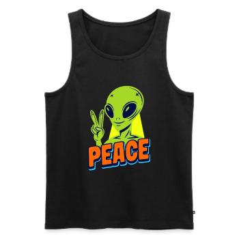 Funny green Alien with Peace sign Space - Männer Premium Bio Tank Top - Schwarz - Vorne - AI Model Male 178 light (178cm)