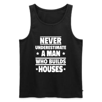 Ne sous-estimez jamais un homme qui construit des maisons - Débardeur bio Premium Homme - noir - Devant - Michal (187cm)