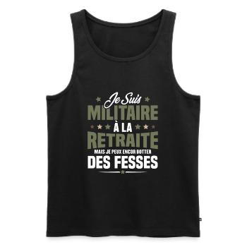 Humour Cadeau Je suis Militaire À La Retraite - Débardeur bio Premium Homme - noir - Devant - Michal (187cm)