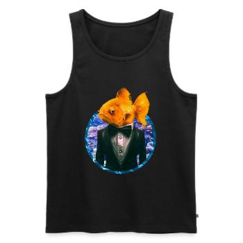 Goldfisch im Smoking im Korallenriff - Männer Premium Bio Tank Top - Schwarz - Vorne - AI Model Male 178 light (178cm)