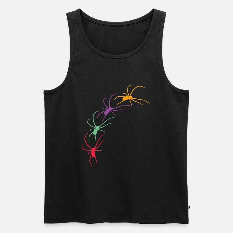 Große bunte Spinnen krabbeln diagonal - Männer Premium Bio Tank Top - Schwarz