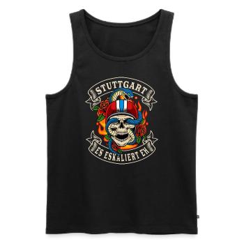 Stuttgart biker gift it escalates anyway Stuttgart - Men's Premium Organic Tank Top - black - Front - AI Model Male 178 light (178cm)