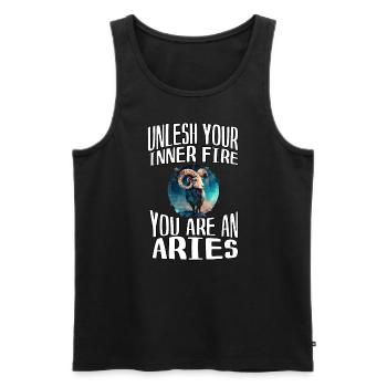 befreie dein Feuer, du bist ein Aries - Männer Premium Bio Tank Top - Schwarz - Vorne - AI Model Male 178 light (178cm)