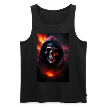 Face of death with a reaped and scary hoodie in he - Men's Premium Organic Tank Top - black - Front - AI Model Male 178 light (178cm)