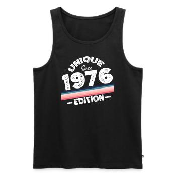 Unique depuis 1976 Edition Anniversaire Millésime 1976 - Débardeur bio Premium Homme - noir - Devant - AI Model Male 178 light (178cm)
