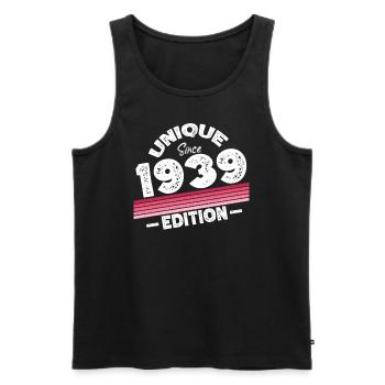 Unique depuis 1939 Edition Anniversaire Vintage 1939 - Débardeur bio Premium Homme - noir - Devant - AI Model Male 178 light (178cm)