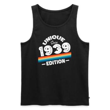 Unique depuis 1939 Edition Anniversaire Vintage 1939 - Débardeur bio Premium Homme - noir - Devant - AI Model Male 178 light (178cm)